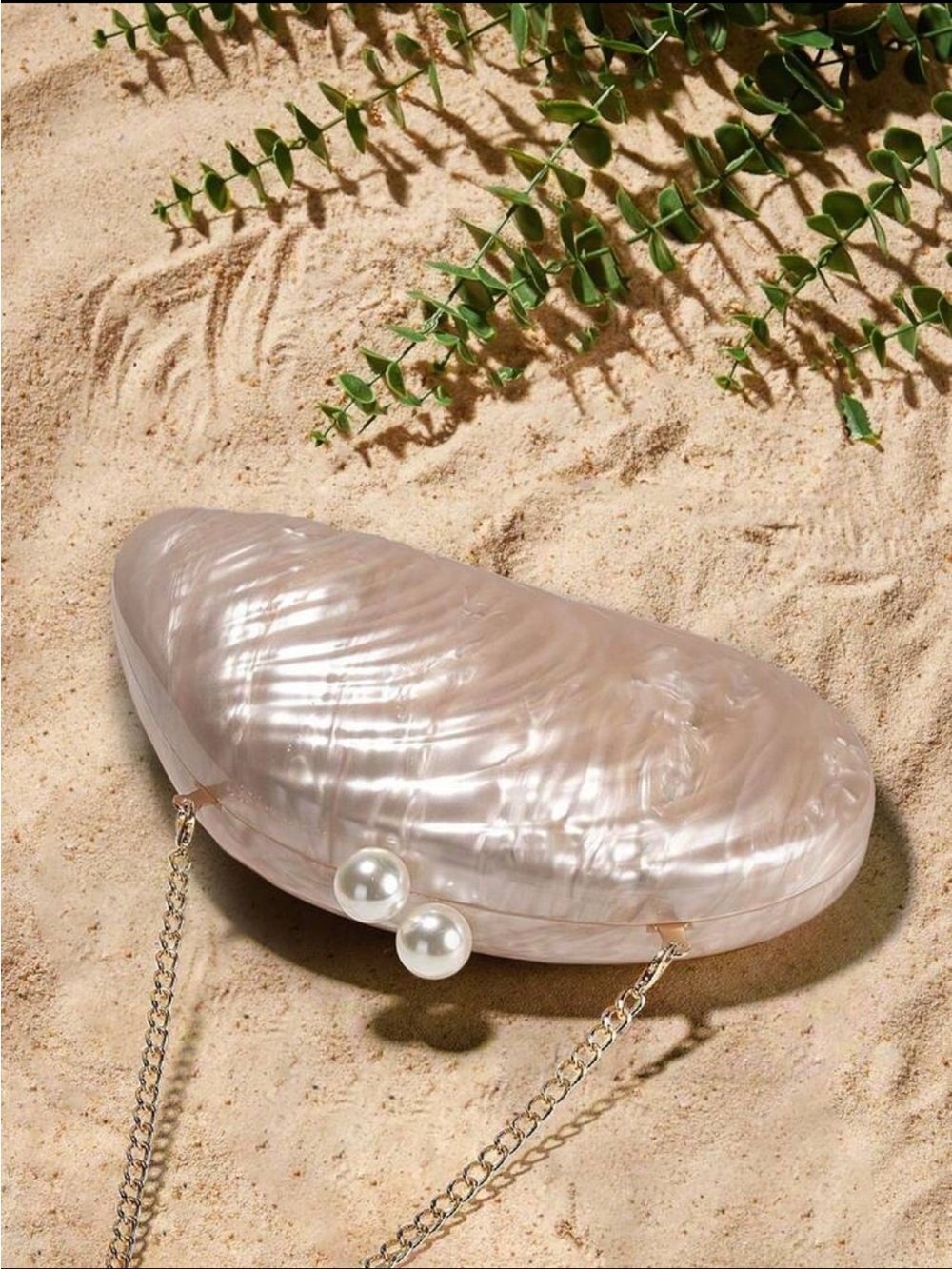 Mother of Pearl Shell Clutch Textured Handbag Purse Bag Shoulder Chain Included - Picture 2 of 5